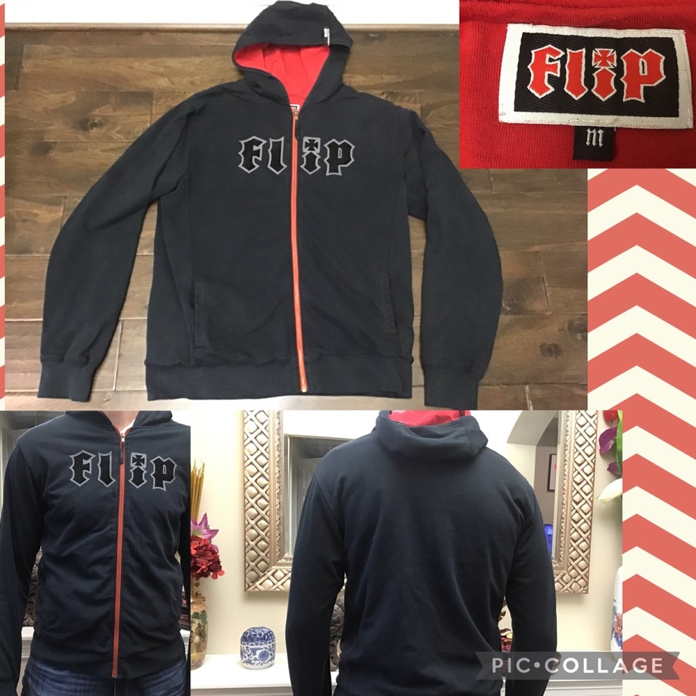 vintage flip hoodie Black Red Full Zip Skater, Totally Rad And RARE!